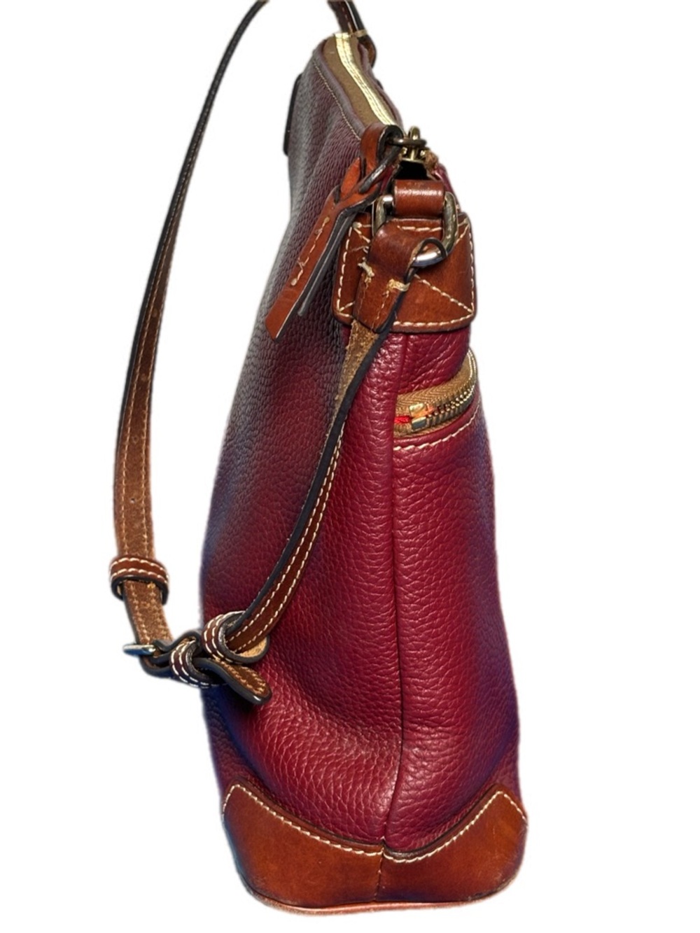 Dooney & Bourke Red Leather Shoulder Bag Pebbled Multi Zip Crossbody Strap - Picture 4 of 12